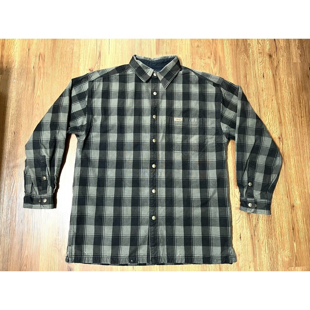 Carhartt Plaid Green/Black Snap Up 100% Cotton Jacket Mens Size Medium